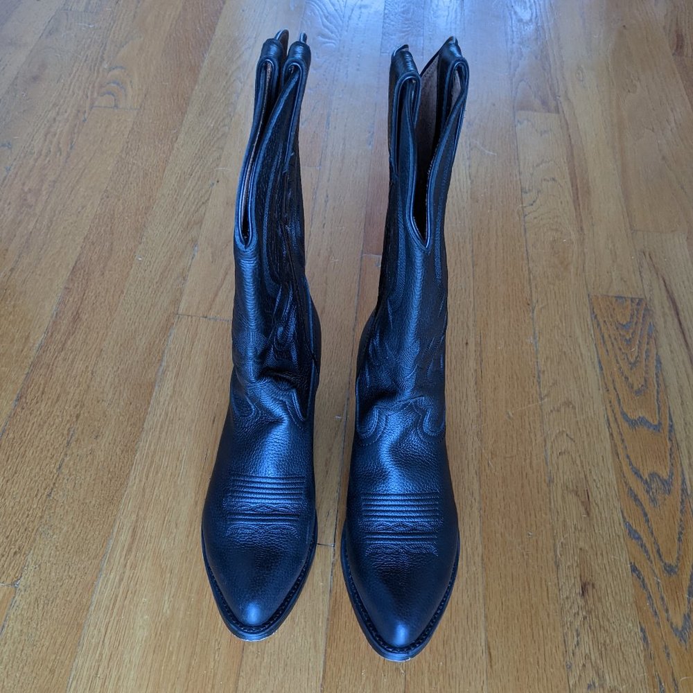 Road Wolf Black Leather Cowboy Boots
